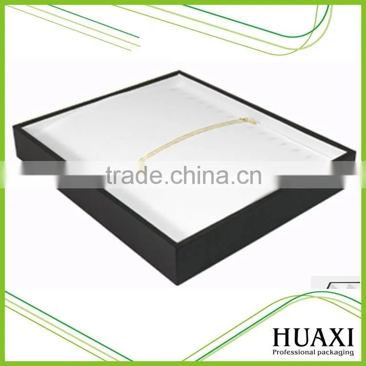 Wrapping PU leather wooden jewelry display stands for rings