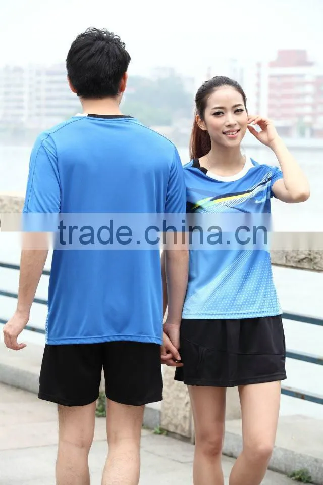 Couple's blue badminton wear,wholesale cheap badminton sport shirt,exporters badminton sport shirt