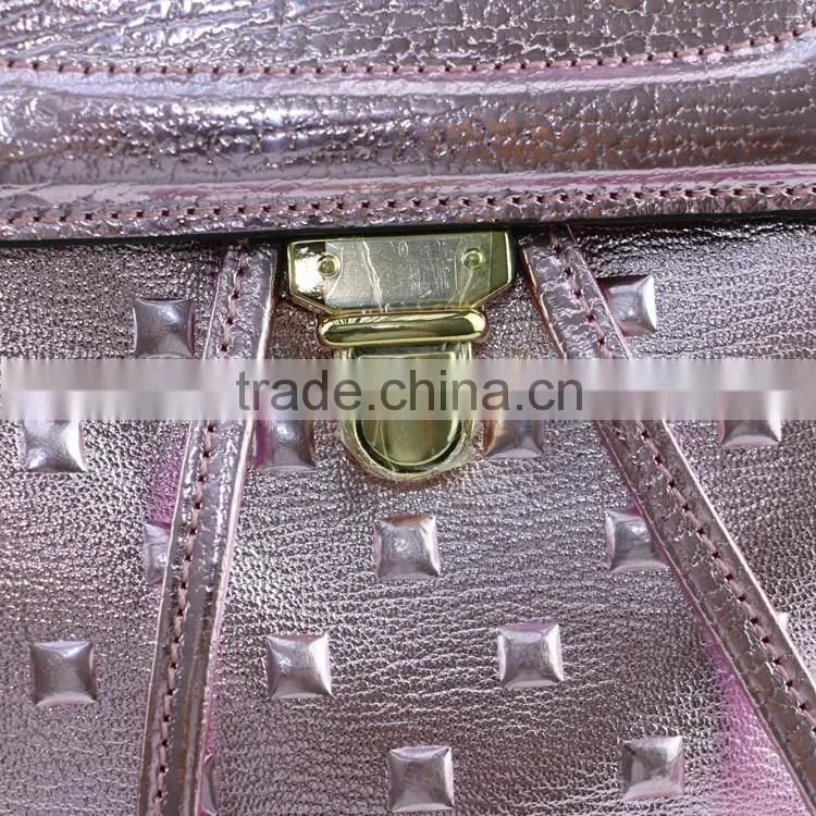 Stylish shinning pink leather cute girls small daily leisure backpack