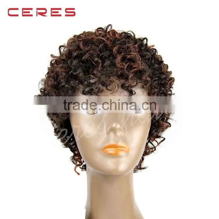 light brown Afro Short Curly Synthetic Wig, Short Hair Wig, Rainbow Wig