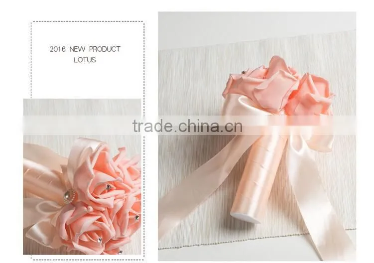 Crystal Pearls Posy Bridal Brooch Wedding Bouquet Silk Rose Handmade Flowers