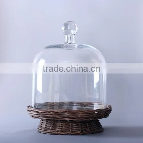large glass cake dome with willow base