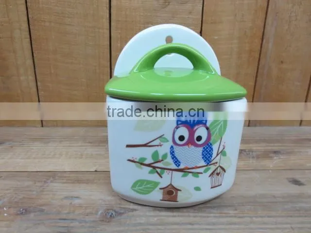chinese ink flower decal wall ceramics spices pots with orange lids