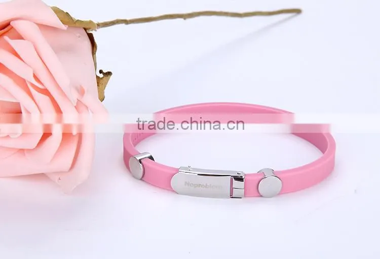 Noproblem P023 negative ion stainless steel silicone elastic sexy luxury rubber band bracelet