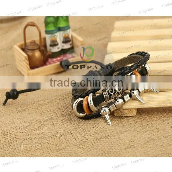 newest design hot sale fashion cheap leather barcelet jewelry
