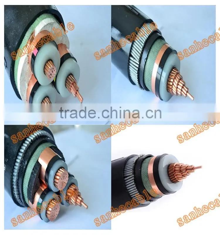 6.35/11kv high voltage 3*185mm2 copper conductor steel wire armoured XLPE cable