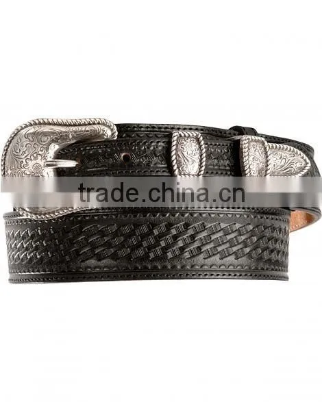 Western men rodeo style cowhide leather ranger basketweave emboss leather belts wholesale
