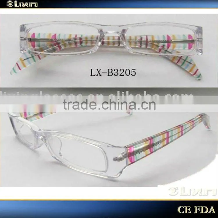 most popular clear acetate kids optical frame with colorful strip 2013