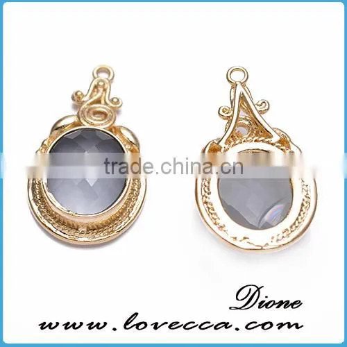 Fashion Gold Silver Plated Carved Framed Glass Pendant Jewelry