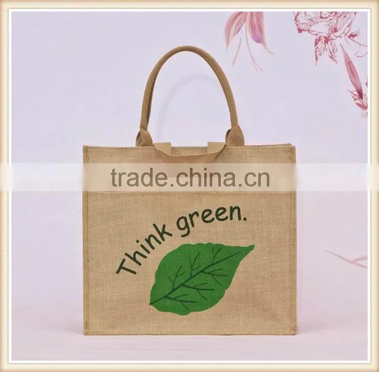Double tote jute bag with pocket front