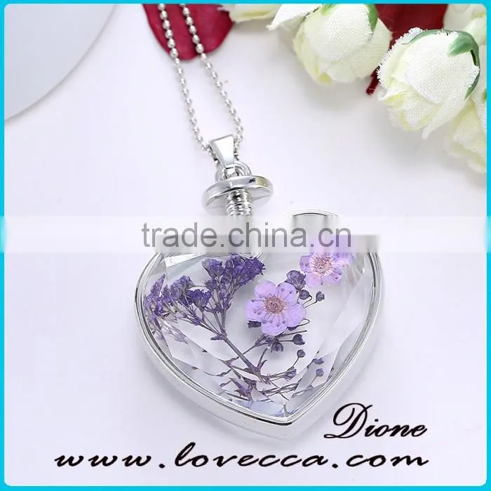 2016 Hot Fashion New Glass Bottom Necklace With Real Flower