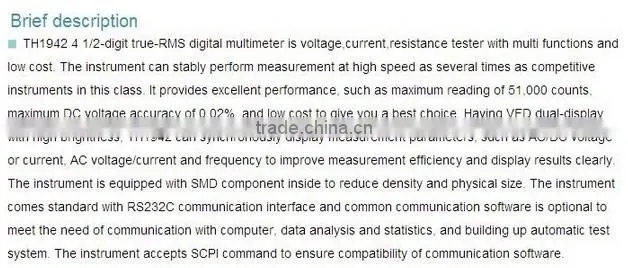 High-accuracy High-speed 25 Readings/Second DCV 0.02% Resistance ohm 0.1% Digital True RMS Bench Multimeter 50000 Counts TH1942