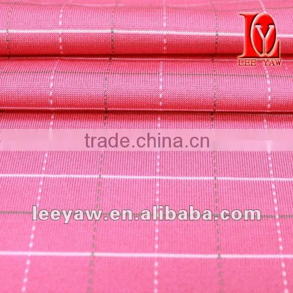 check jersey fabric made of 94% poly and 6% spandex yarn dyed manterials