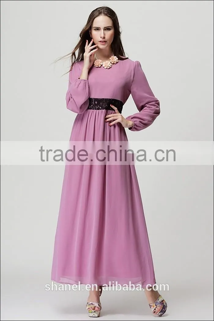 hot sale chiffon baju muslim abaya dress lace waist muslim kaftan abaya