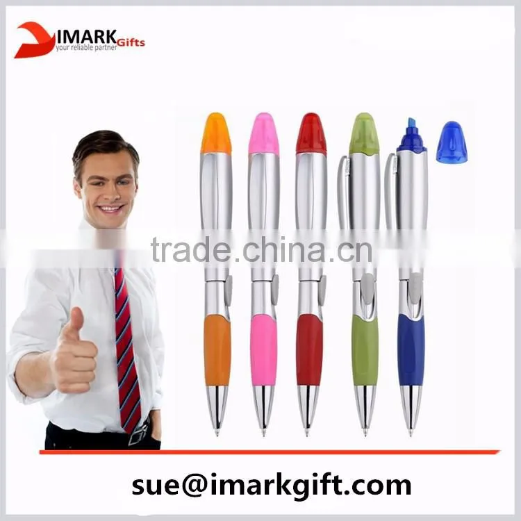 Double Sided Ball Pen with Translucent Tube Highlighter and Ballpoint Pen