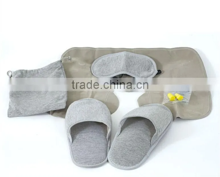 Travel Set Contains Cotton Disposable Hotel Slippers ,Air Cushions and Eyemask