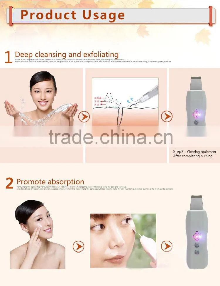 Hot sale portable homeuse ion ultrasonic skin scrubber device for 2016