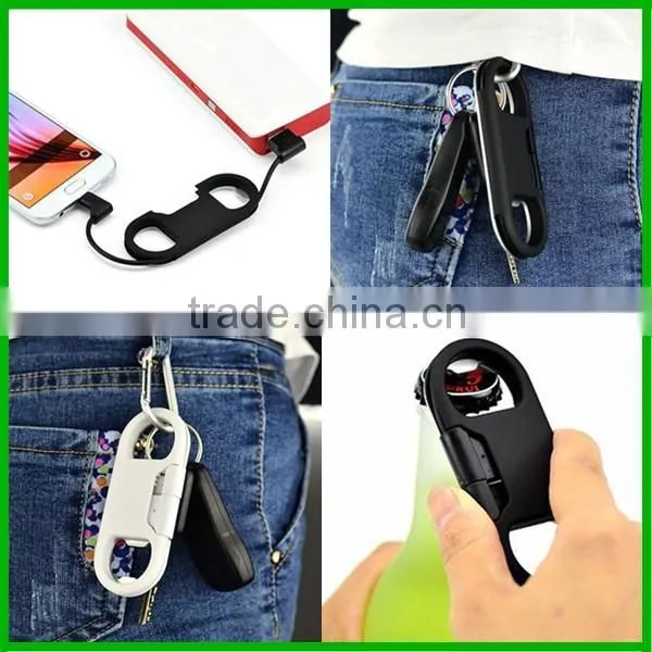 High quality 3 in 1 bottle opener charger cable keychain for iphone 7