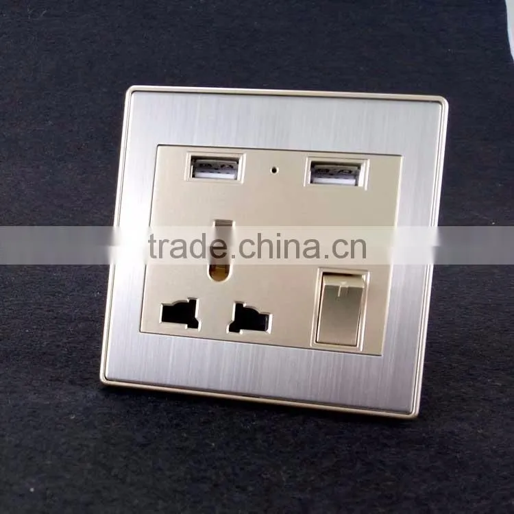 Stainless steel usb wall power socket with surge protector