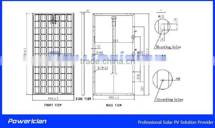 310W Mono Solar Panel For Solar Power System 0~+3% Tolerance Class A Solar Cell