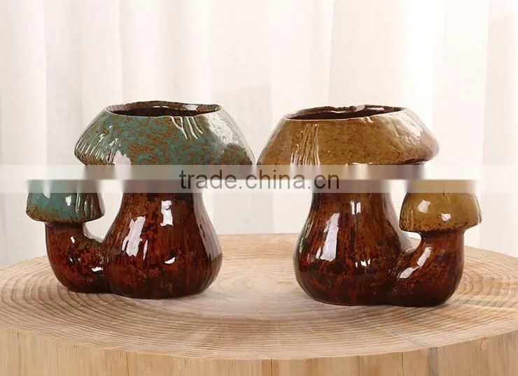 New design rustic decor mushroom shape bonsai pottery pot