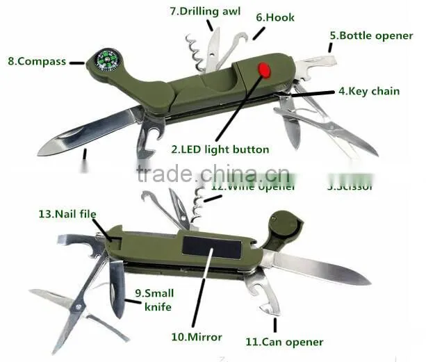 Multifunction Outdoor Survival Camping Knife with LED light