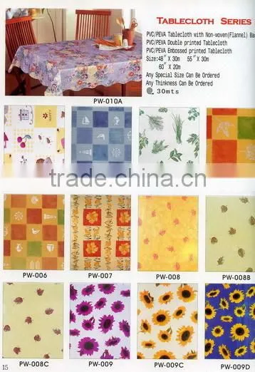 2014 Designed Printed PVC table cover cloth with falannel back , Direct factory/Manufactory supply/industrial