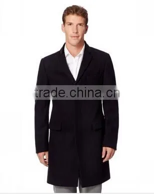 2014 Winter Season Hot Selling Fashion Design Black Lapel Slim Fit Mens Cashmere Men Coat