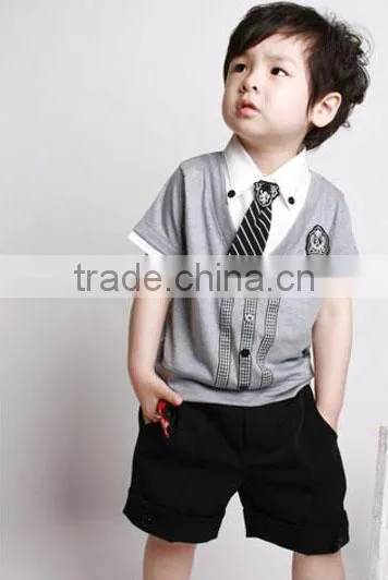 boys gray t shirts+shorts 2pcs clothing sets baby outfits children's suits