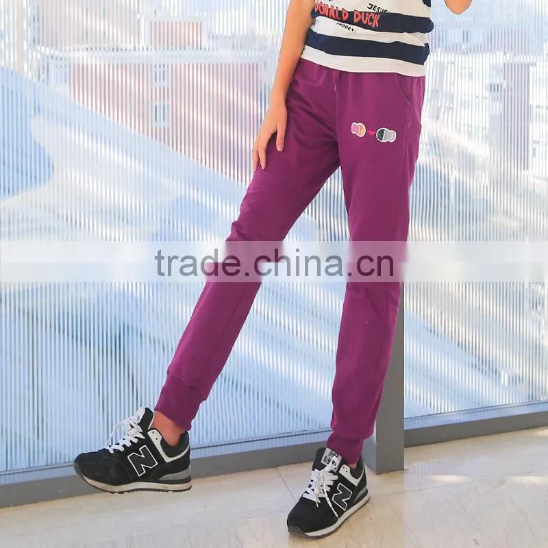 Hot Sale Fashion Custom Fleece 100% Cotton Plain Blank Elastic Waist Womens Pants Pattern