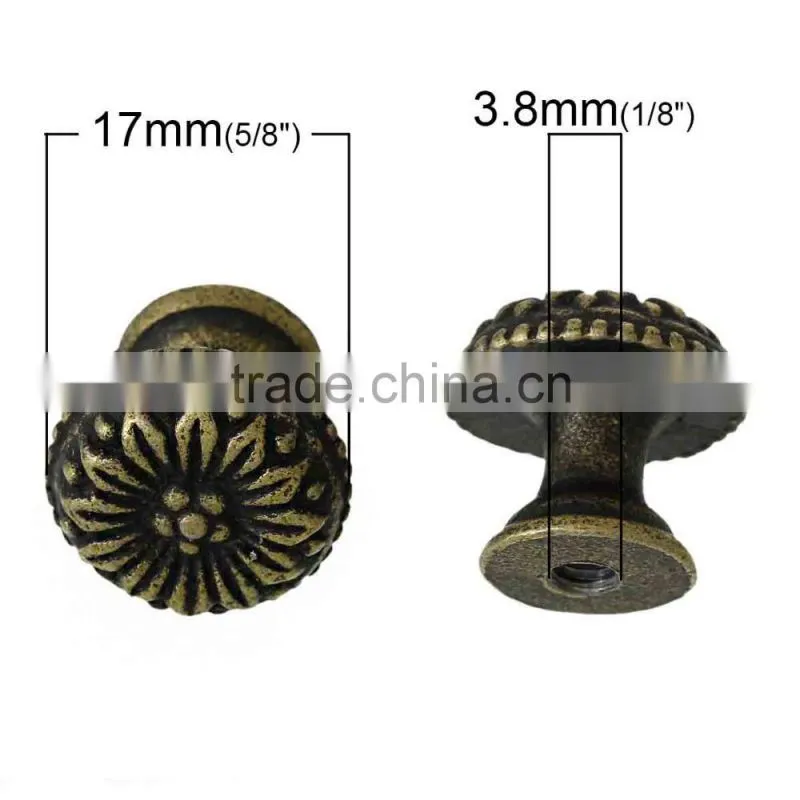 Antique Bronze Flower Pattern Carved Mushroom Jewelry Box/Case Drawer Pull Knob Handles