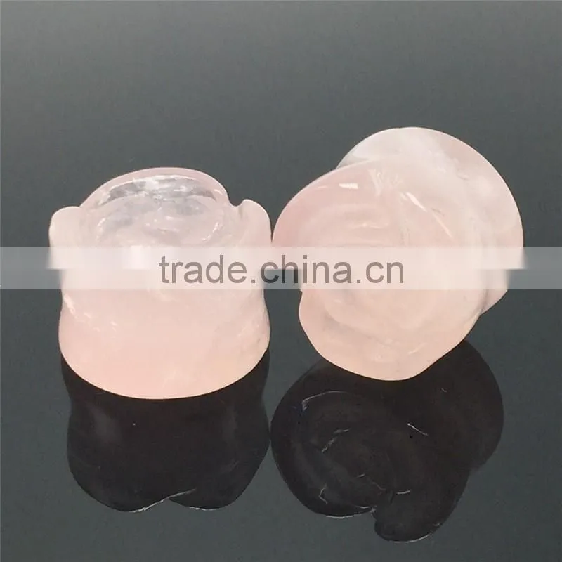 Rose Quartz Flower Shape Stone Plugs Rose Quartz Stone Expander Tunnel