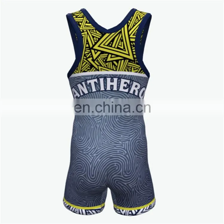 Custom brand sublimation printing design wrestling jersey singlet