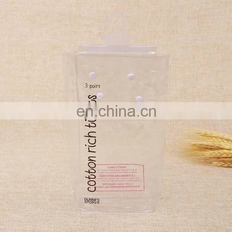 Cheap Price transparent high quality fashion flat bottom plastic pvc bag underwear/sockes/cloth packaging bag with hanger