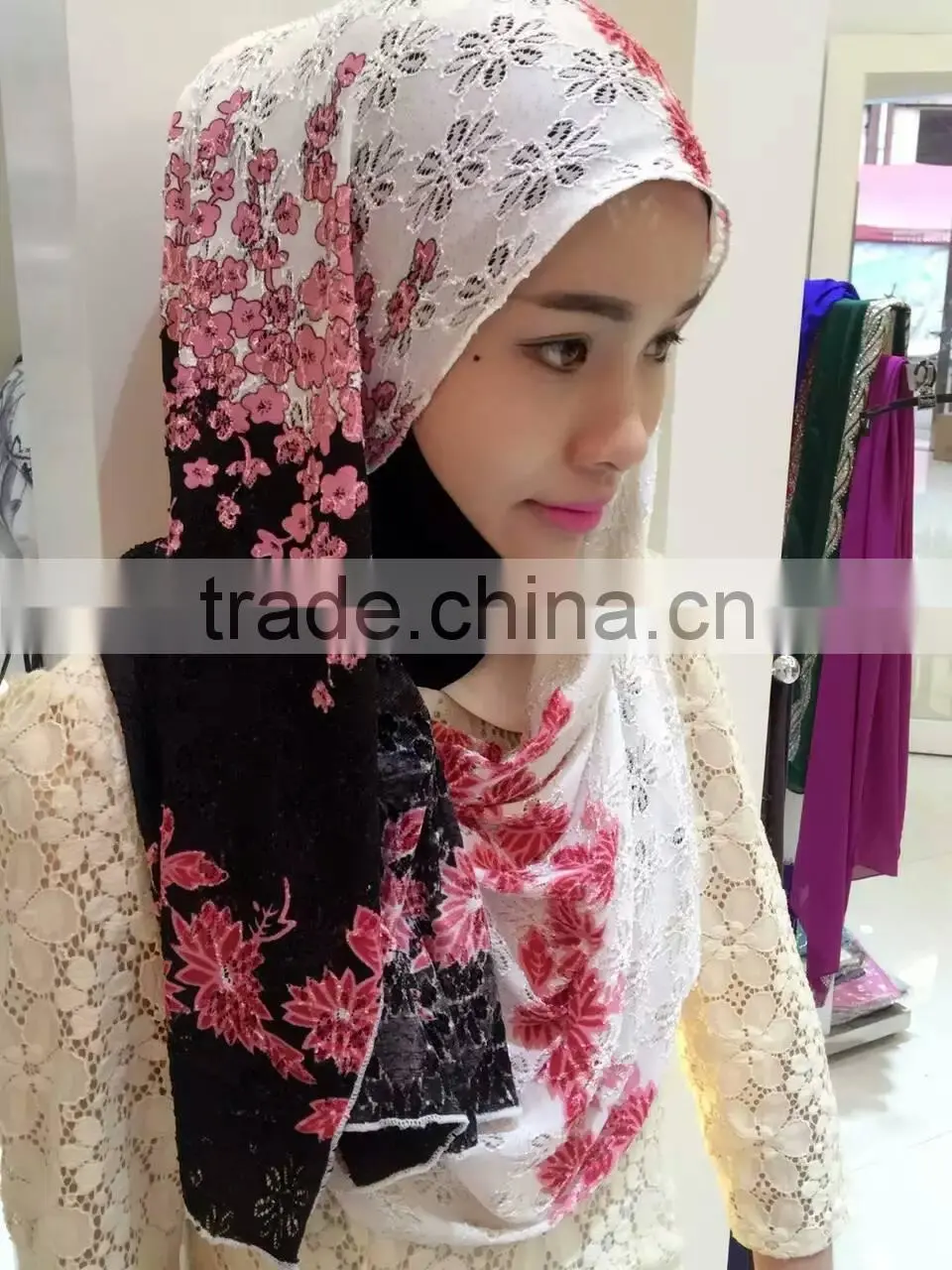 Colorful beautiful LACE gorgeous muslim long scarf