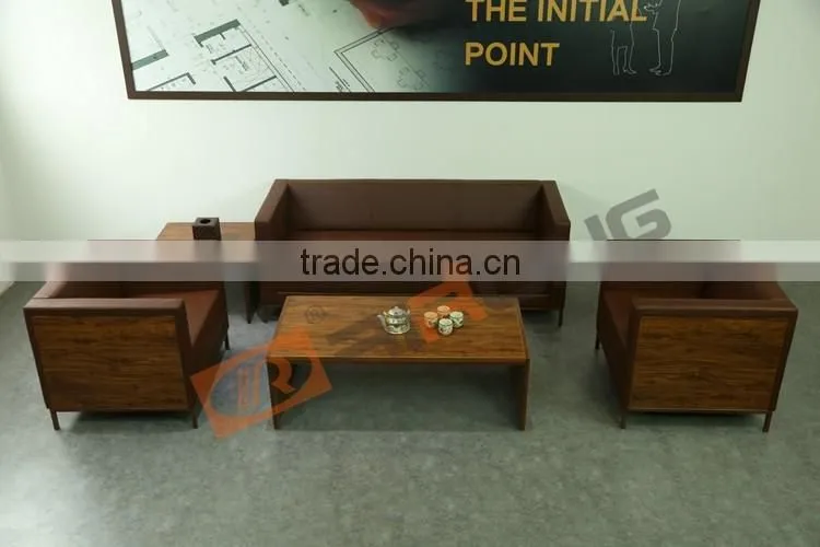 Modern Appearance And Wood Material Executive Living Room Sofa Commercial Leather Sectional Sofa Low Back Brown Leather Sofa