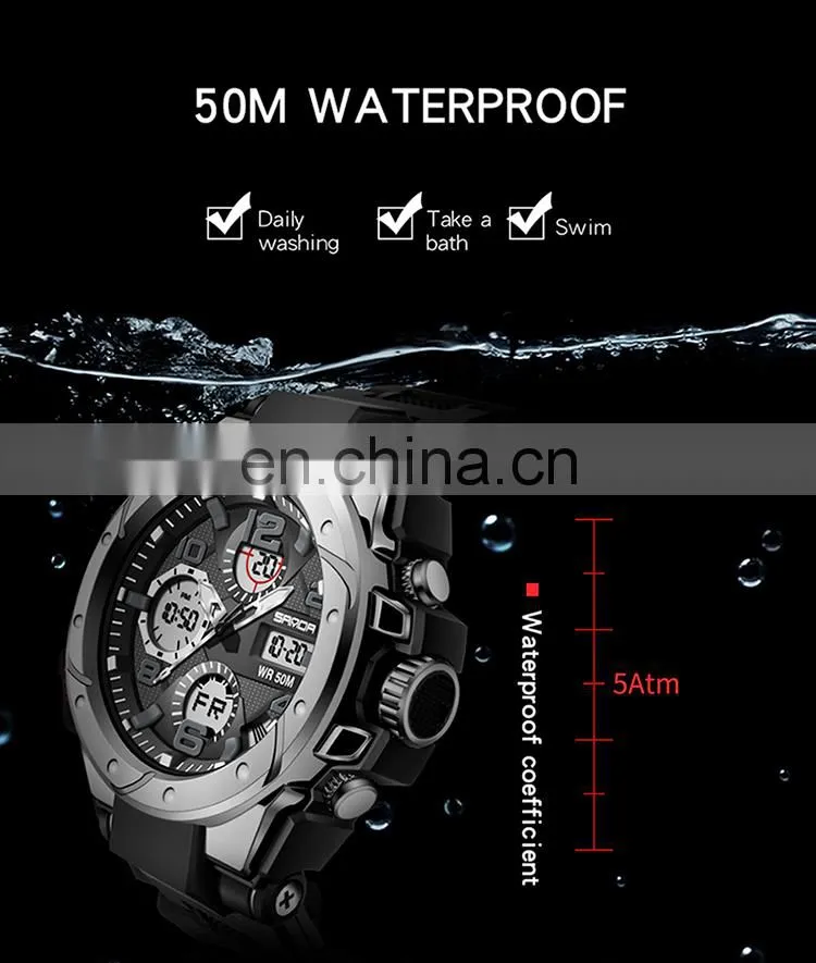 Sanda 6008 Relogio Masculino Sport Men's Watches Luminous Waterproof Analogue Digital Watches Men'S