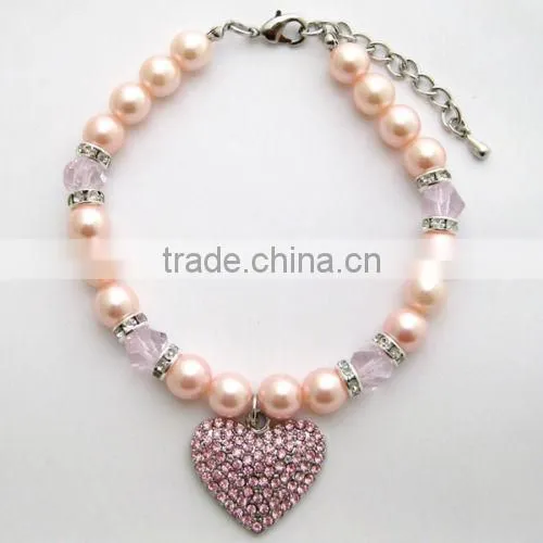 customized crystal pearl pet heart charm necklace in wholesale