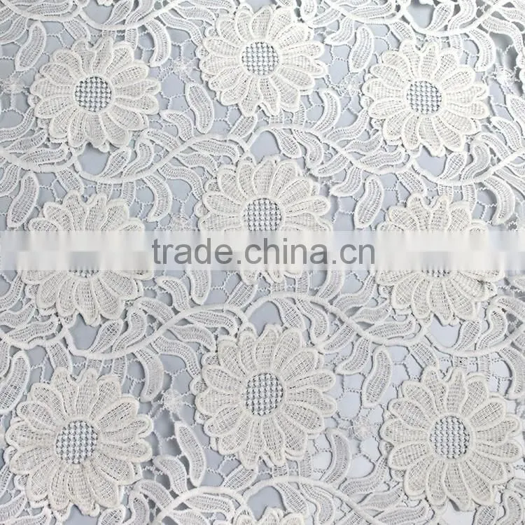 OEM beauty fashion French white 3D flower pattern embroidered mesh lace fabric for garment clothing