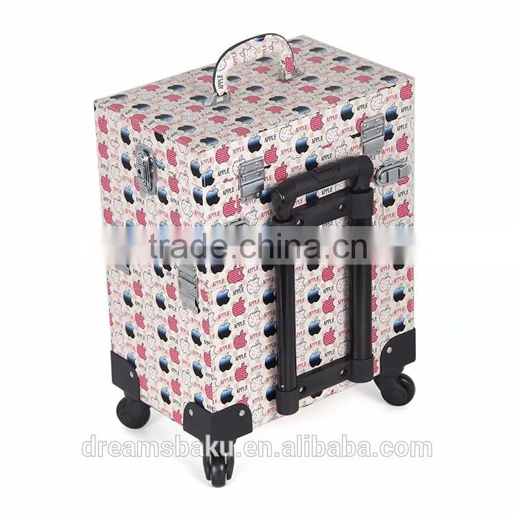 Professional salon beauty box pvc cosmetic makeup kits case with rolling wheels