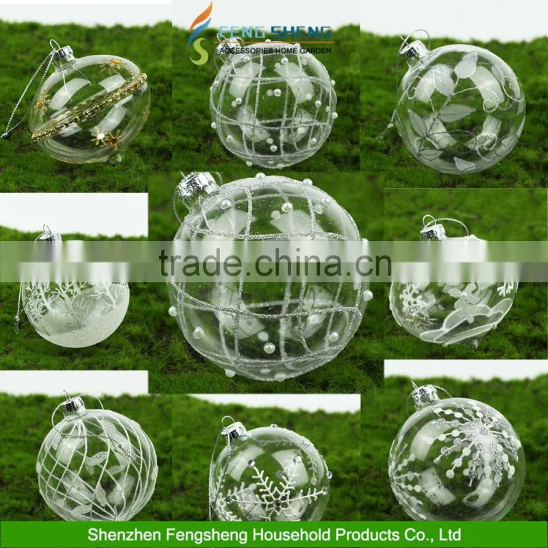 Christmas clear glass baubles etched sparkling vintage Decorations