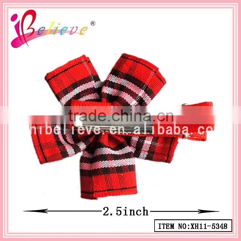 Cotton grid flower hair clip wholesale girls hair flower,hair flower clips