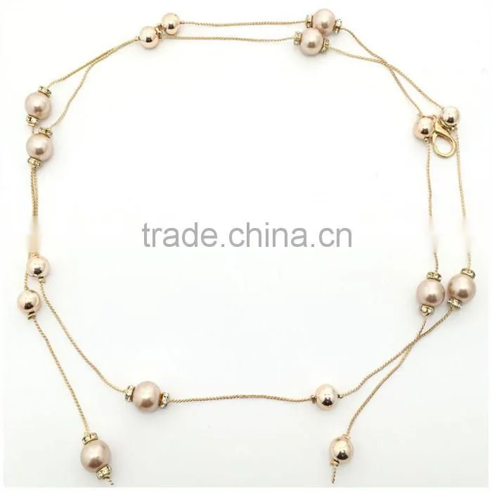 New Metal Waist Chain Belt Rhinestone Studded Peal Belt Lady's Casual Decorate Skirt Slim Chain Belt