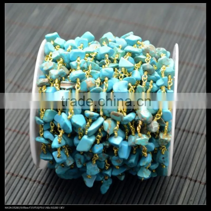 LFD-002C ~ Wholesale Gold Plated Wire Wrapped Freeform Howlite Turquoise Chips Chain Stone Beaded Jewelry Finding