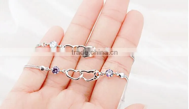 2014 Fashion Austrian 925 Sterling Silver Bowknot Luxury Zircon Bracelet for Women