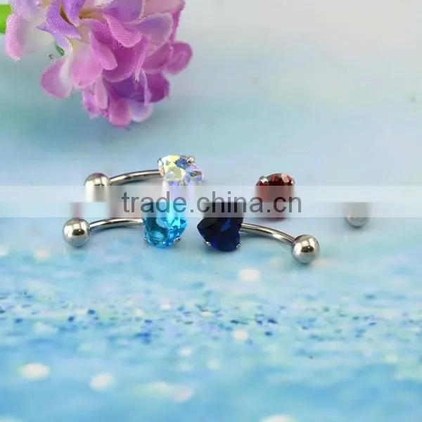 2016 new arrival surgical steel heart zircon hypoallergenic clip on belly button rings
