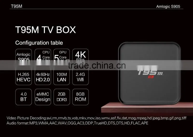 Vensmile Amlogic S905 TV BOX T95M Android 5.12GB/8GB WIFI+LAN BT 4.0 H.265 4k tv box Amlogic S905 TV BOX