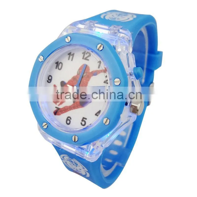 fashion printed spiderman Children silicone watch silicone flashing watch customized kids digital watch