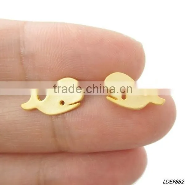 Cute and simple gold small whale stud earrings