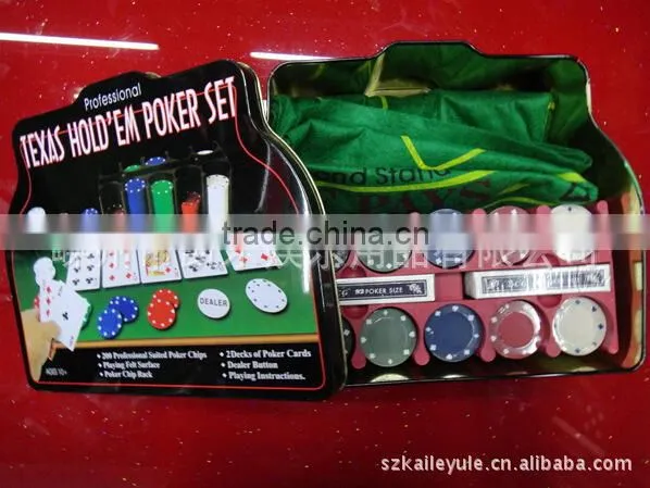 Poker Chips plus 2 playing cards in tin box /Window Box/ Aluminum box
